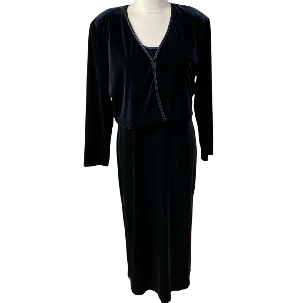 VTG  Velvet K.C. Spencer New York  Maxi Dress w Jacket Black Long Sleeve  2‎ pc